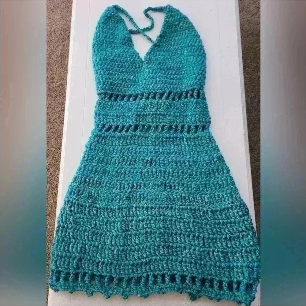 Turquiose/Blue Mini Crochet Super Soft Dress Medium